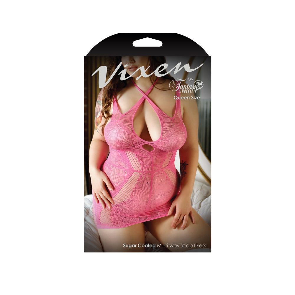 Sugar Coated Lace Net Dress Queen Size packaging displaying a flirty pink multi-way strap design.