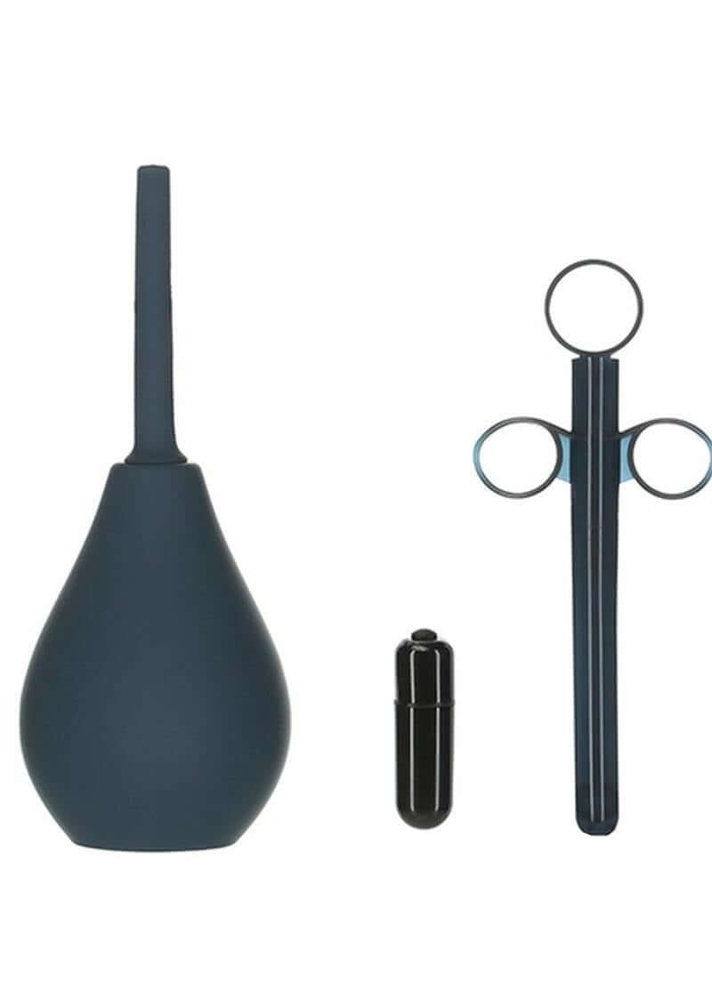LUX Active Equip Anal Explorer Kit Blue accessories including a silicone bulb, applicator, and cleaning tool for safe exploration.