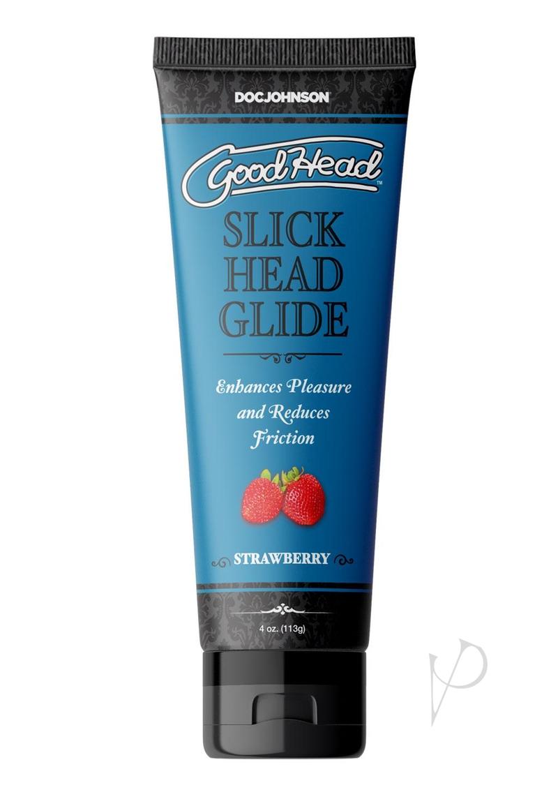 GoodHead Slick Head Glide Strawberry Water Based Lube 4 oz tube for enhanced pleasure and reduced friction.