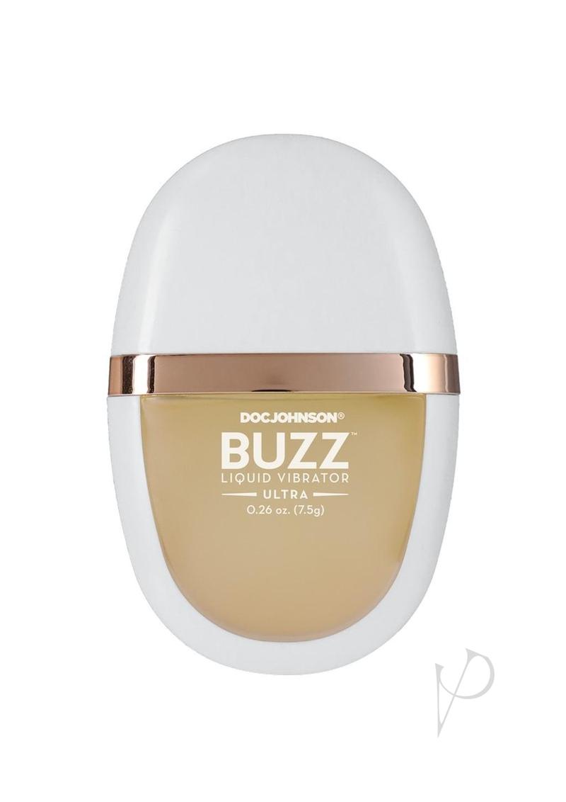 Buzz Ultra Liquid Vibrator Intimate Arousal Gel packaging, 0.26 oz bottle by Doc Johnson.