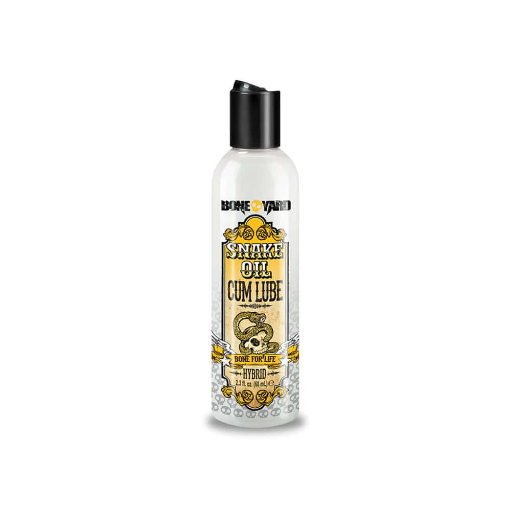 Boneyard Snake Oil Cum Lube 8.8 Oz bottle with vibrant label and sleek design, showcasing hybrid blend for ultimate experience.