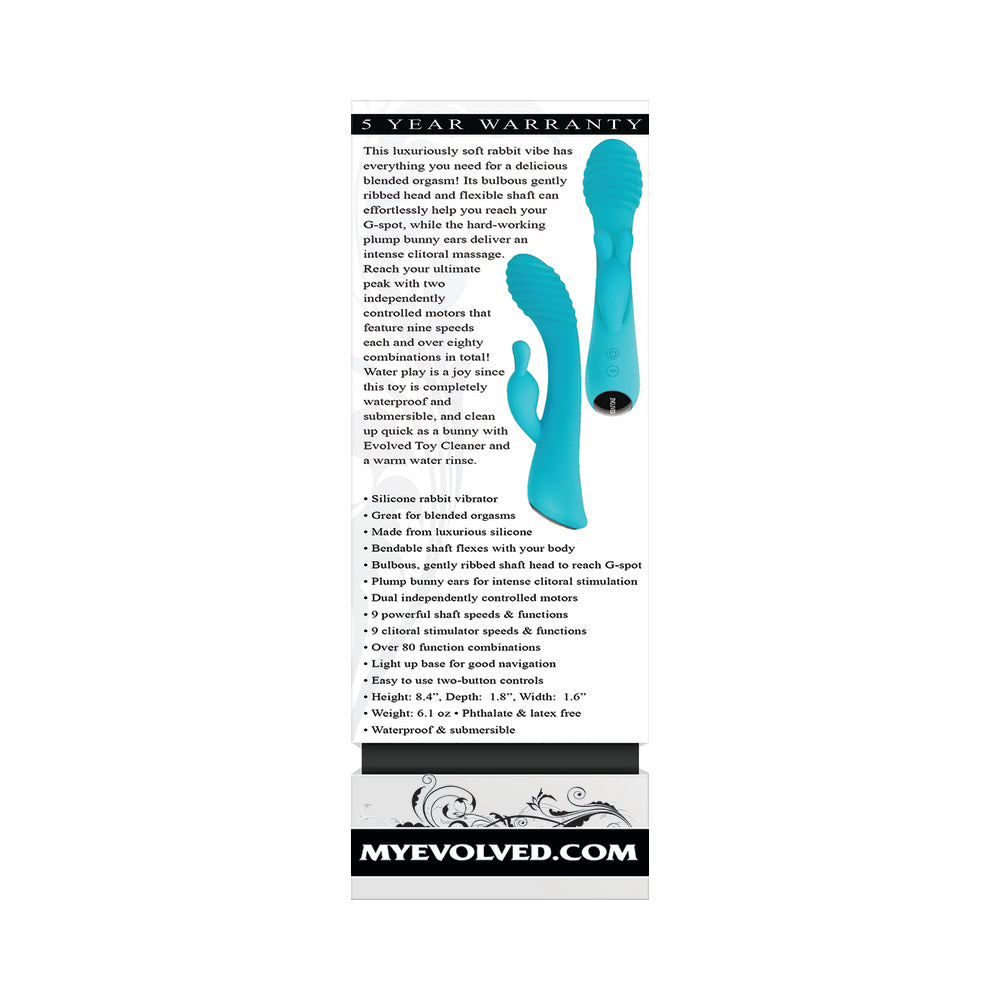Evolved Aqua Bunny Rechargeable Silicone Rabbit Vibrator Teal