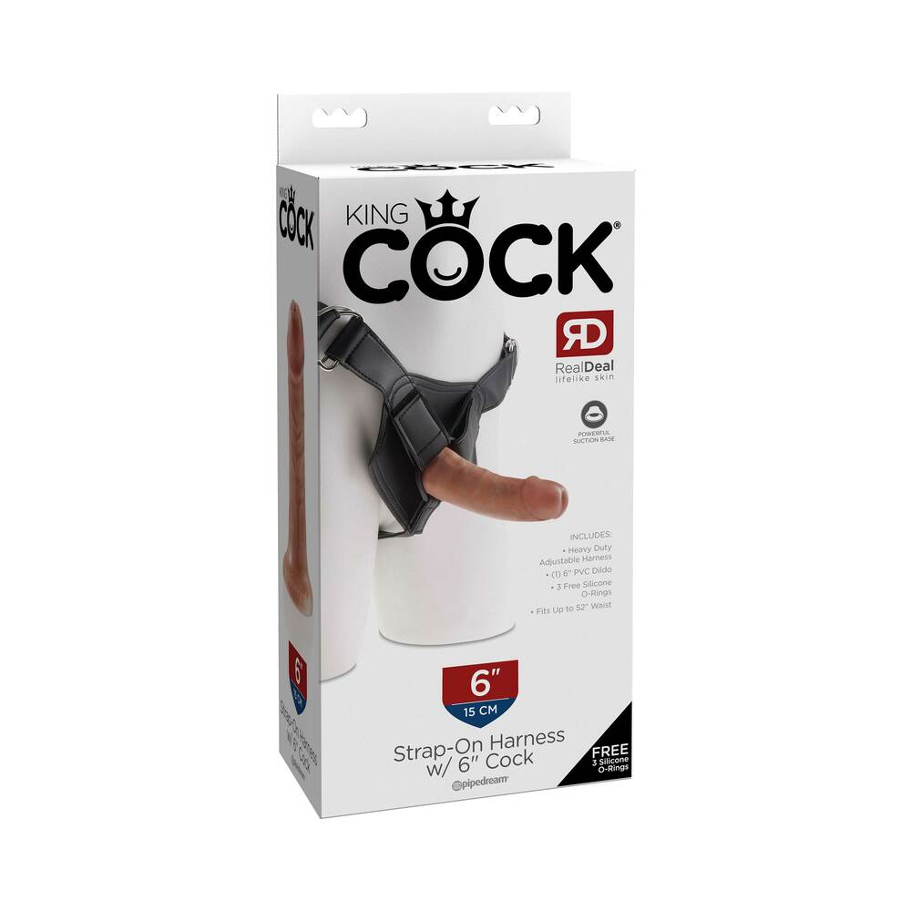 King Cock Strap-on Harness With 6 inches Cock Tan
