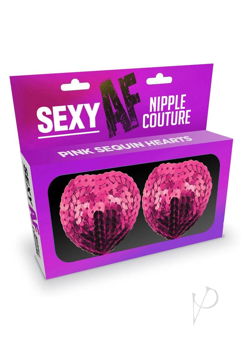 Sexy AF Hearts Nipple Couture Silicone Pasties Pink in stylish packaging featuring pink sequin hearts.