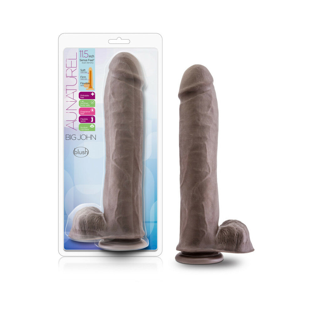 Au Naturel Big John 11.5 inches Posable Dual Density Dildo with Balls Brown