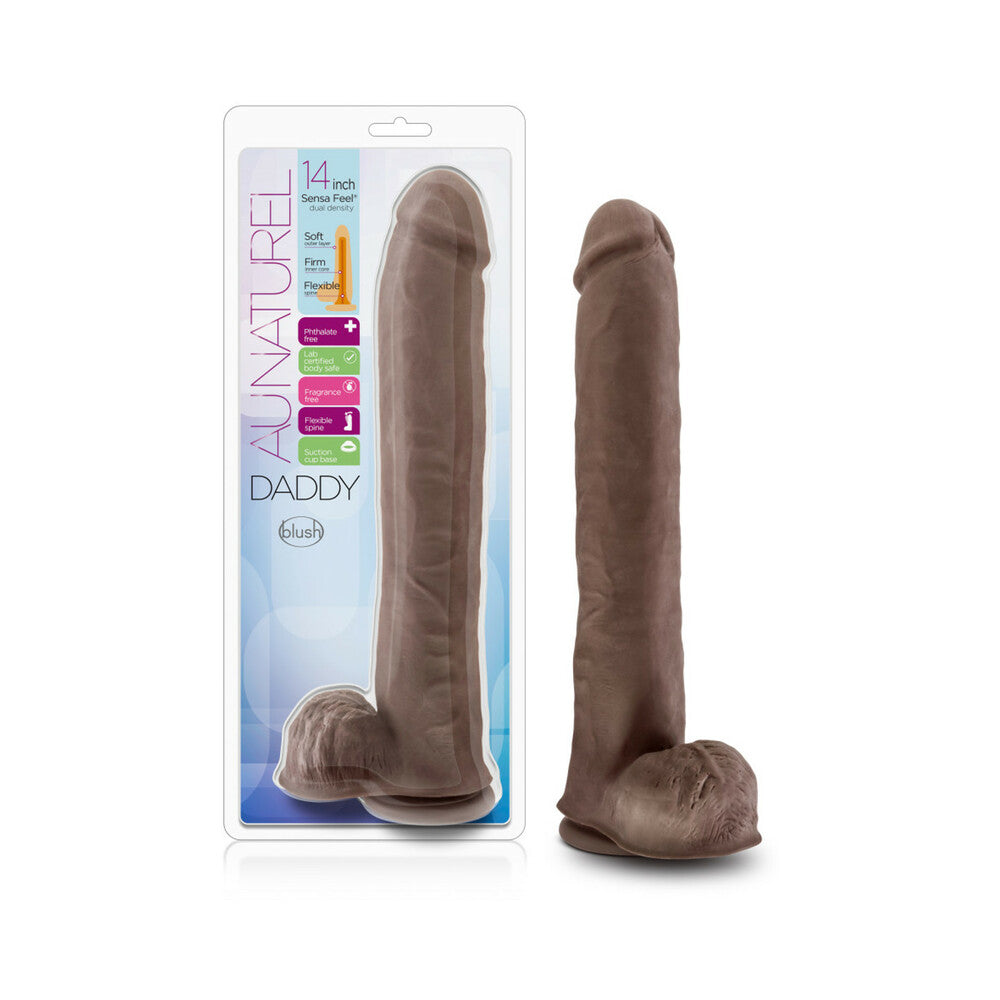Au Naturel Daddy 14 inches Posable Dual Density Dildo with Balls Brown