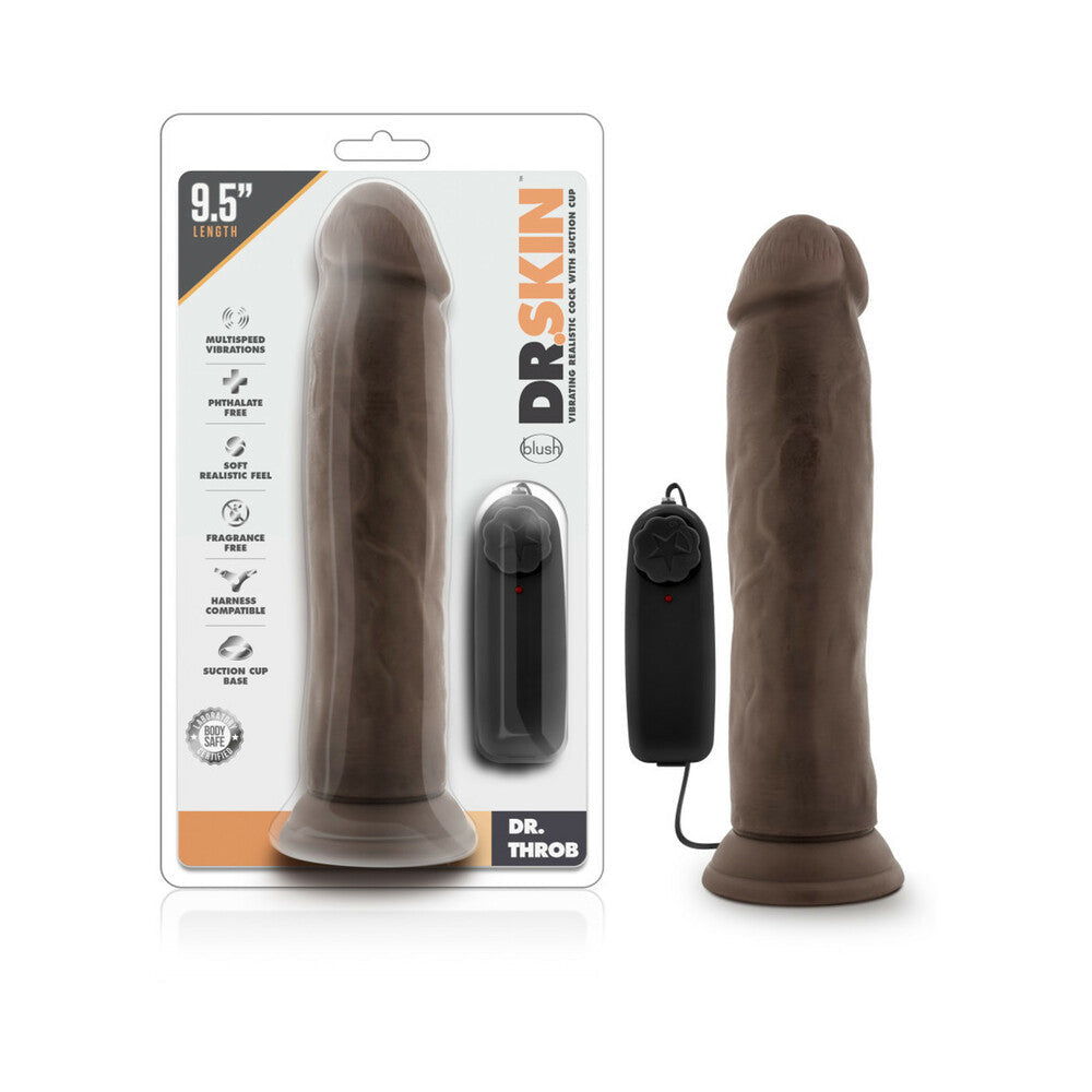 Dr. Skin Dr. Throb Realistic 9.5 inches Vibrating Dildo Brown