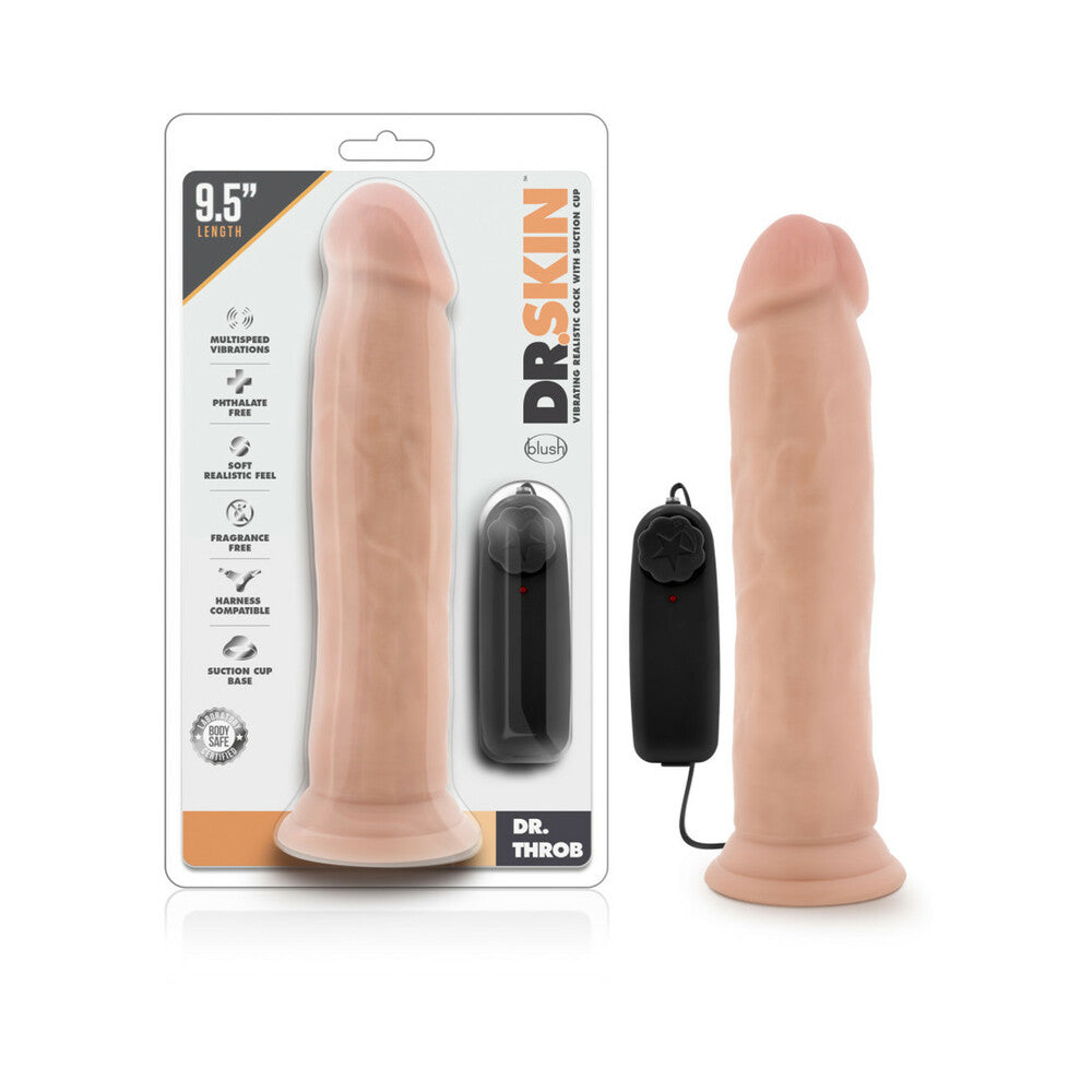 Dr. Skin Dr. Throb Realistic 9.5 inches Vibrating Dildo Beige
