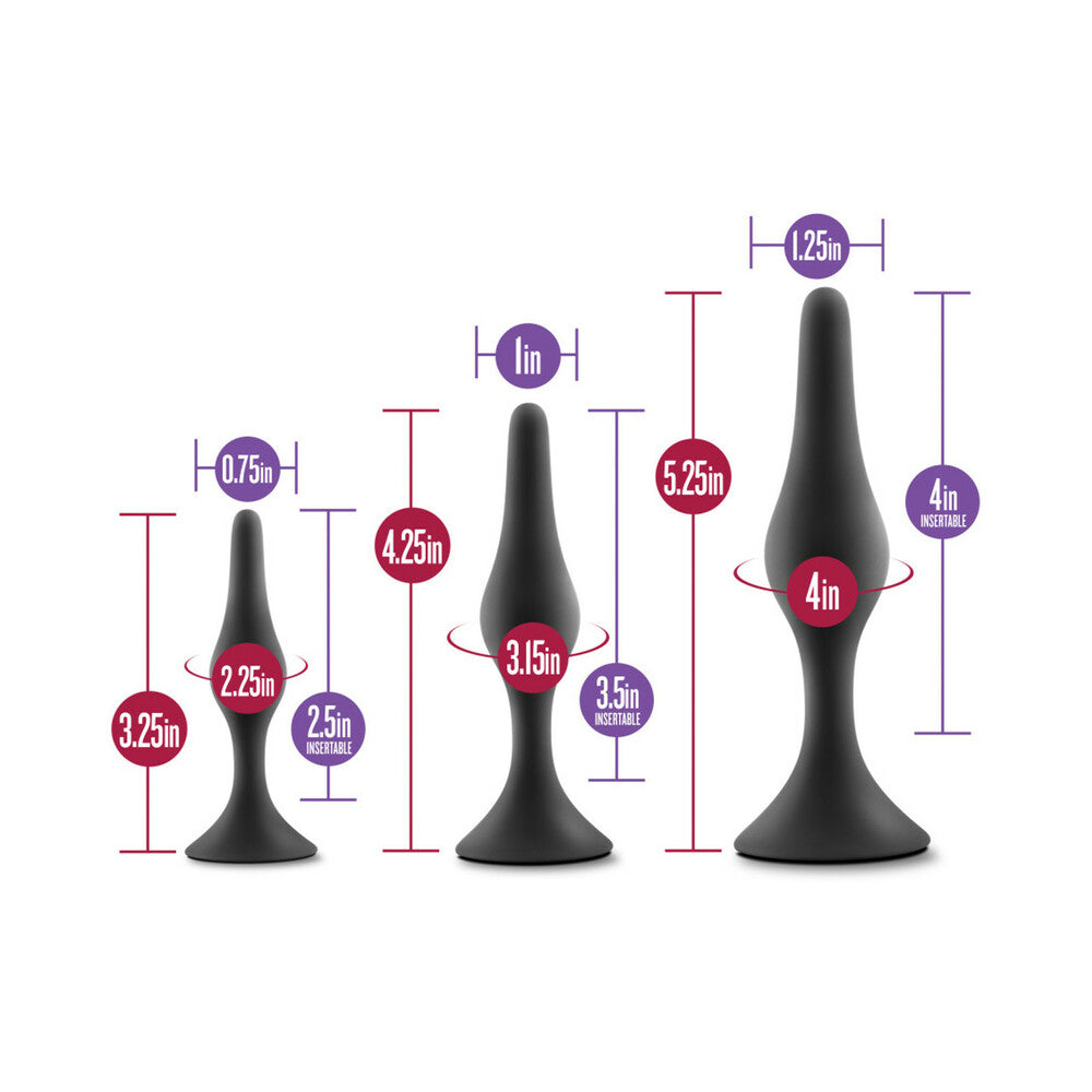 Blush Luxe 3-Piece Silicone Beginner Plug Kit Black