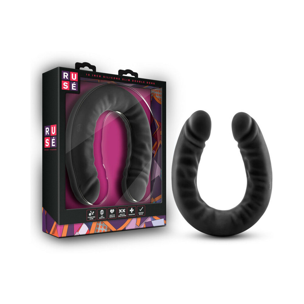 Blush Ruse Realistic 18 inches Silicone Slim Double Dildo Black