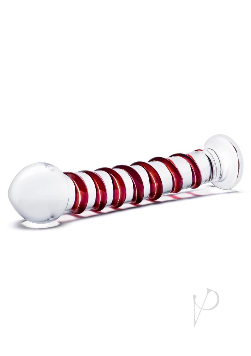 Glas Mr Swirly Glass Dildo 10 inch Clear Red with bold spiral ridges and clear body.