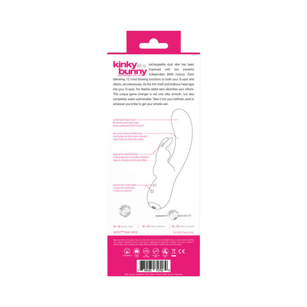 VeDO Kinky Bunny Rechargeable Rabbit Vibrator - Pretty In Pink