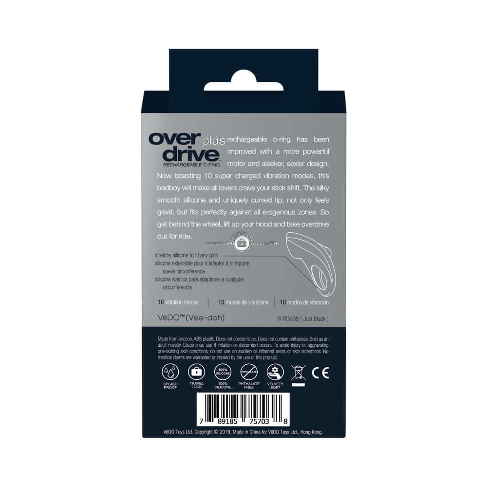 VeDO Overdrive+ Rechargeable Vibrating Ring - Just Black