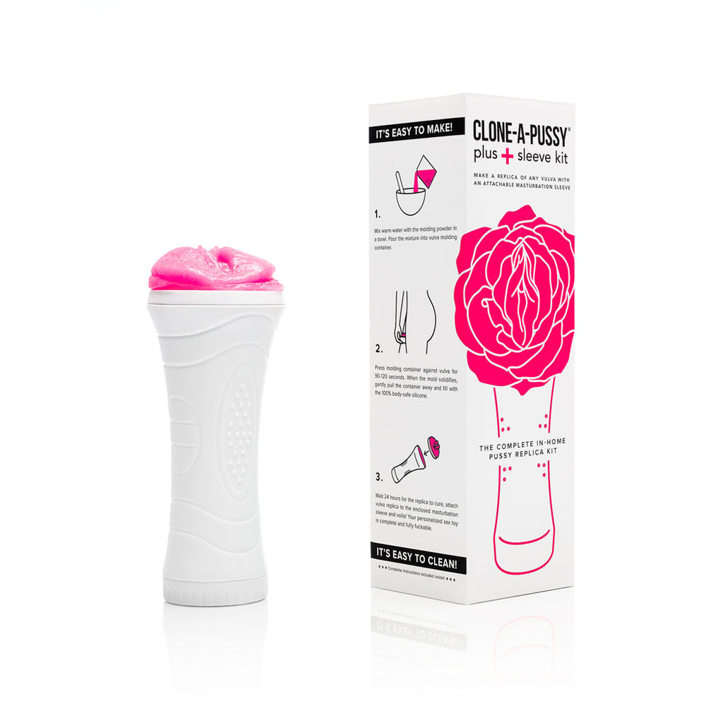 Clone-A-Pussy Plus Sleeve DIY Casting Kit Hot Pink with detailed instructions on packaging.