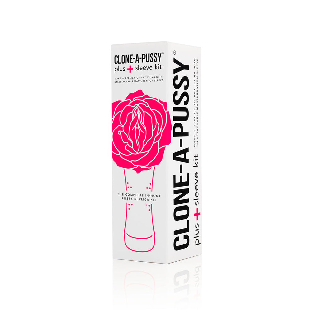 Clone-A-Pussy Plus Sleeve DIY Casting Kit Hot Pink packaging with vibrant design and product details.