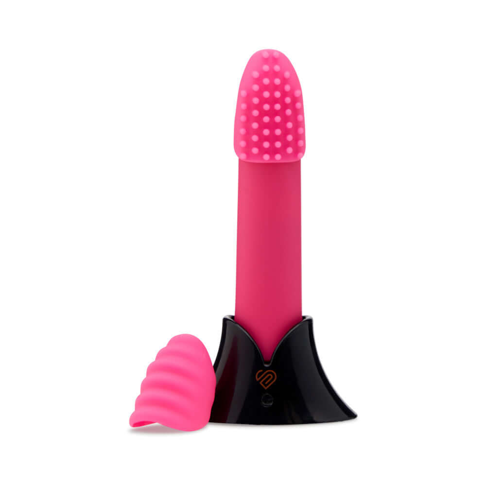 Nu Sensuelle Point Plus Bullet with Sleeves Pink in vibrant pink with silicone textured sleeves for enhanced pleasure.