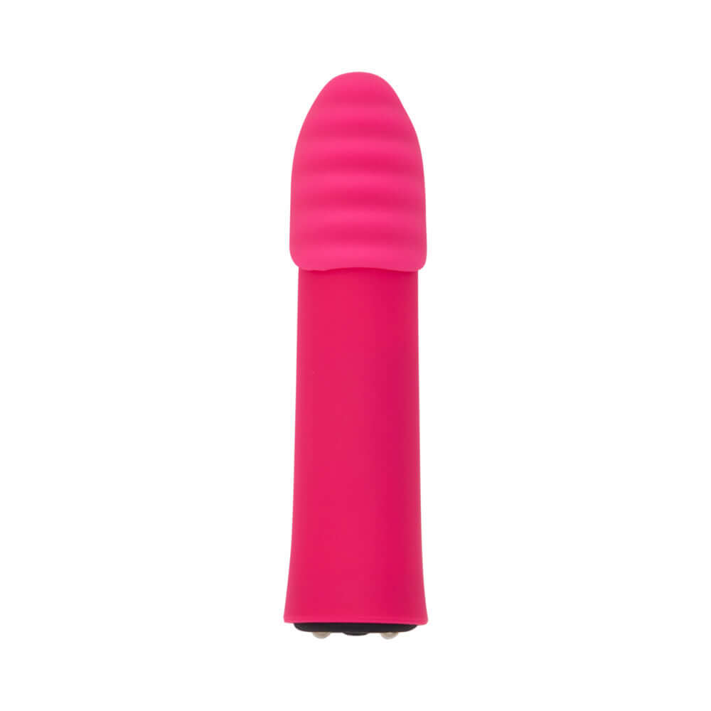 Nu Sensuelle Point Plus Bullet with Sleeves Pink, vibrant pink bullet vibrator with textured silicone sleeve.