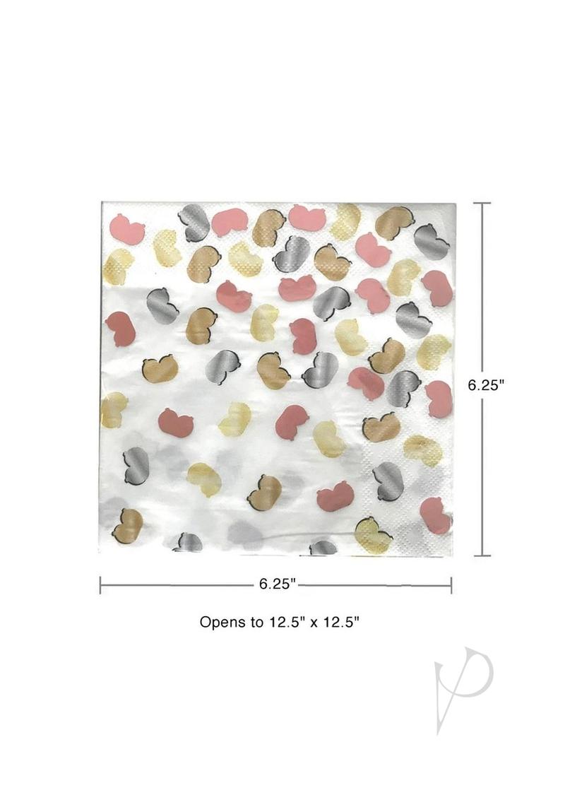 Glitterati Boobie Party Napkins 8 per Pack Multicolor with playful designs in rose gold, gold, silver, and bronze.