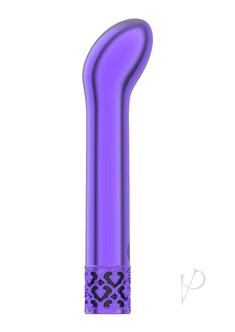 Royal Gems Jewel Rechargeable Bullet Purple sleek metal finish and curved tip for elegant pleasure.