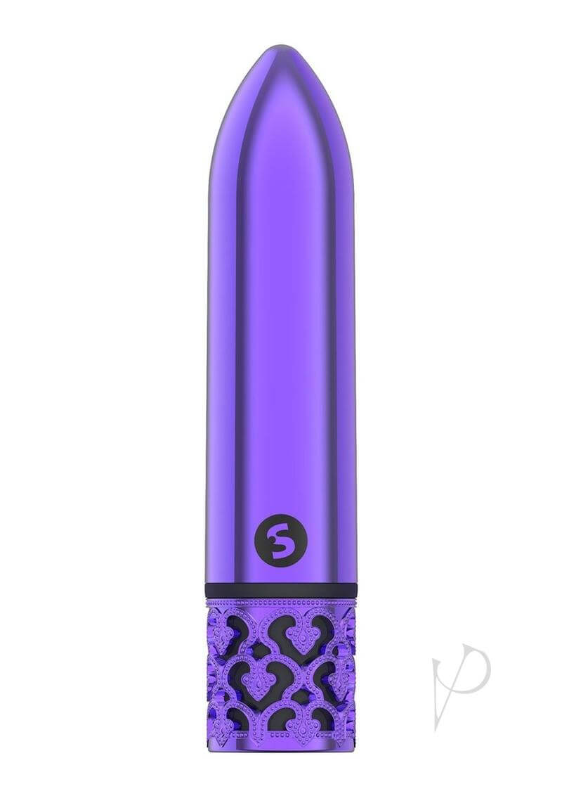 Royal Gems Glamour Rechargeable Bullet Purple sleek design with elegant metal finish for luxurious buzzing.