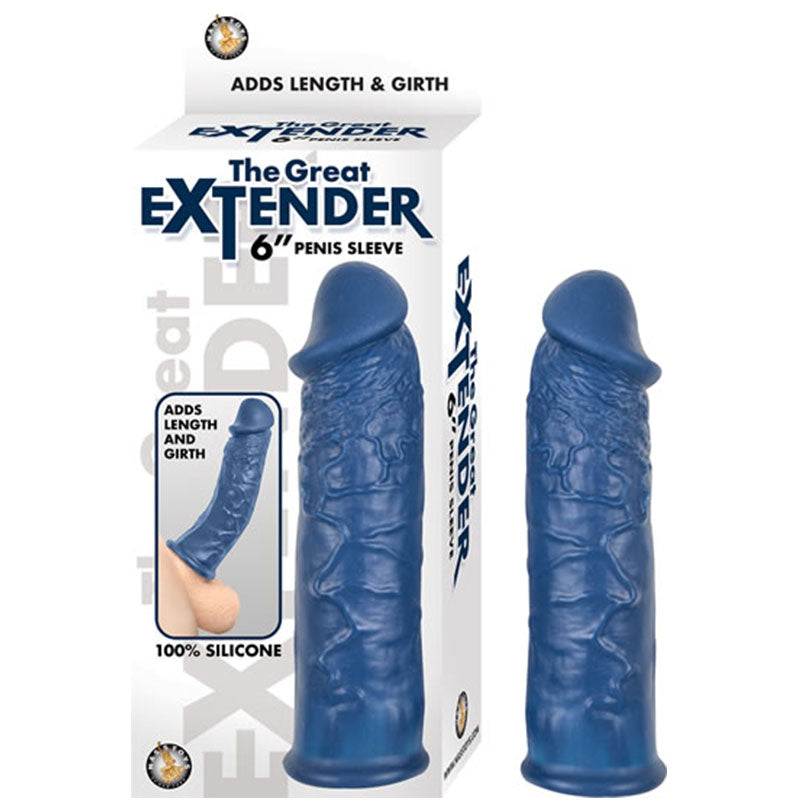 The Great Extender 6 inches Penis Sleeve Silicone Blue