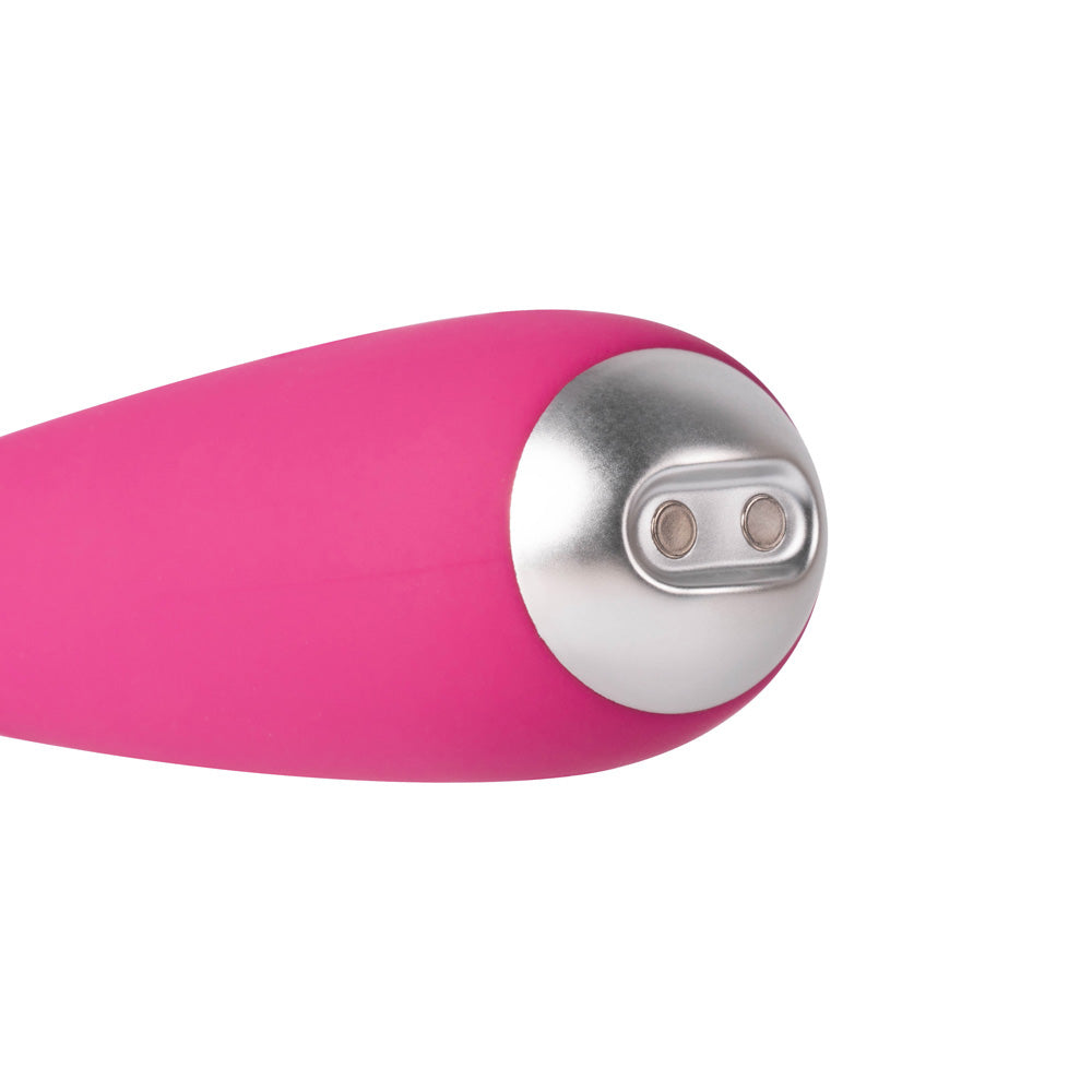 Svakom Iris G-spot Vibrator Plum Red close-up showcasing the oval ring texture and control button.