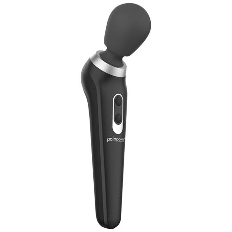 Palm Power Extreme Rechargeable Black wand massager with ergonomic design and powerful vibrations.