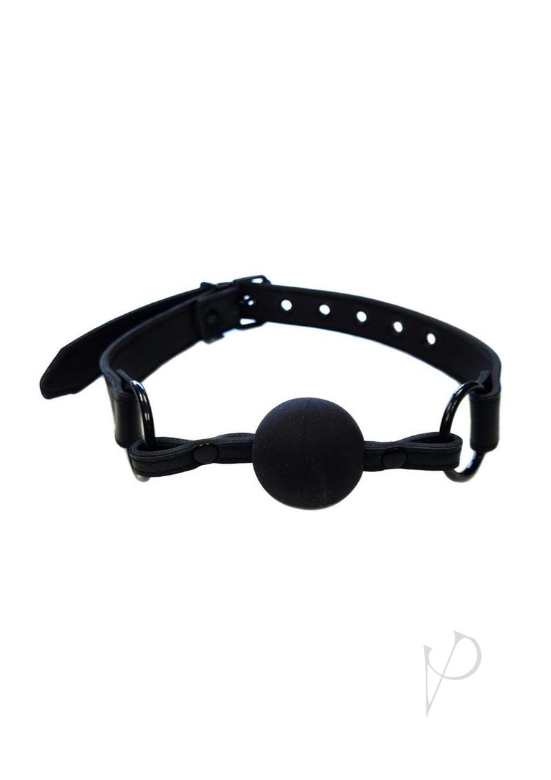 Rouge Adjustable Leather Ball Gag Black with soft leather straps and rubber ball for comfort during use.