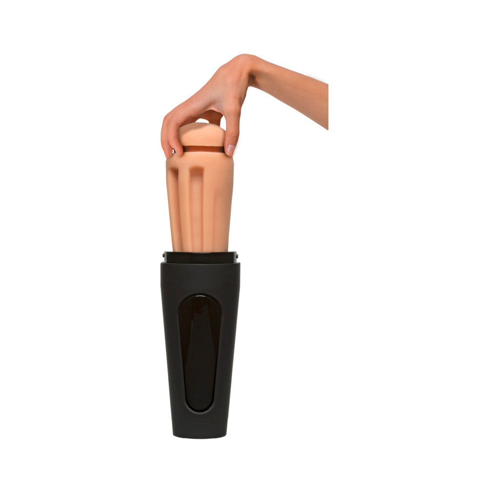 Man Squeeze Ryan Bones ULTRASKYN Ass Stroker Vanilla in a hard case, showcasing its realistic design and quality.