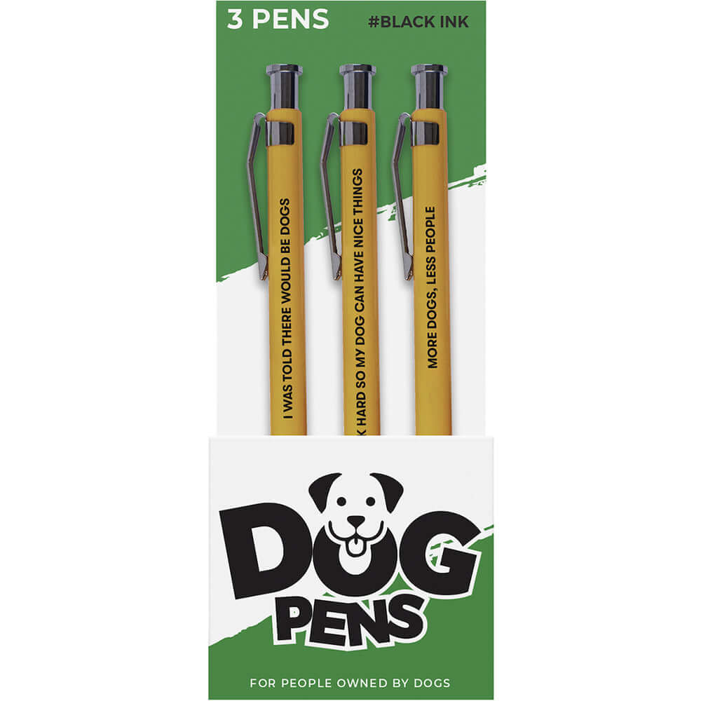 Wood Rocket Dog People Pens 3 Pack featuring humorous dog-themed designs.