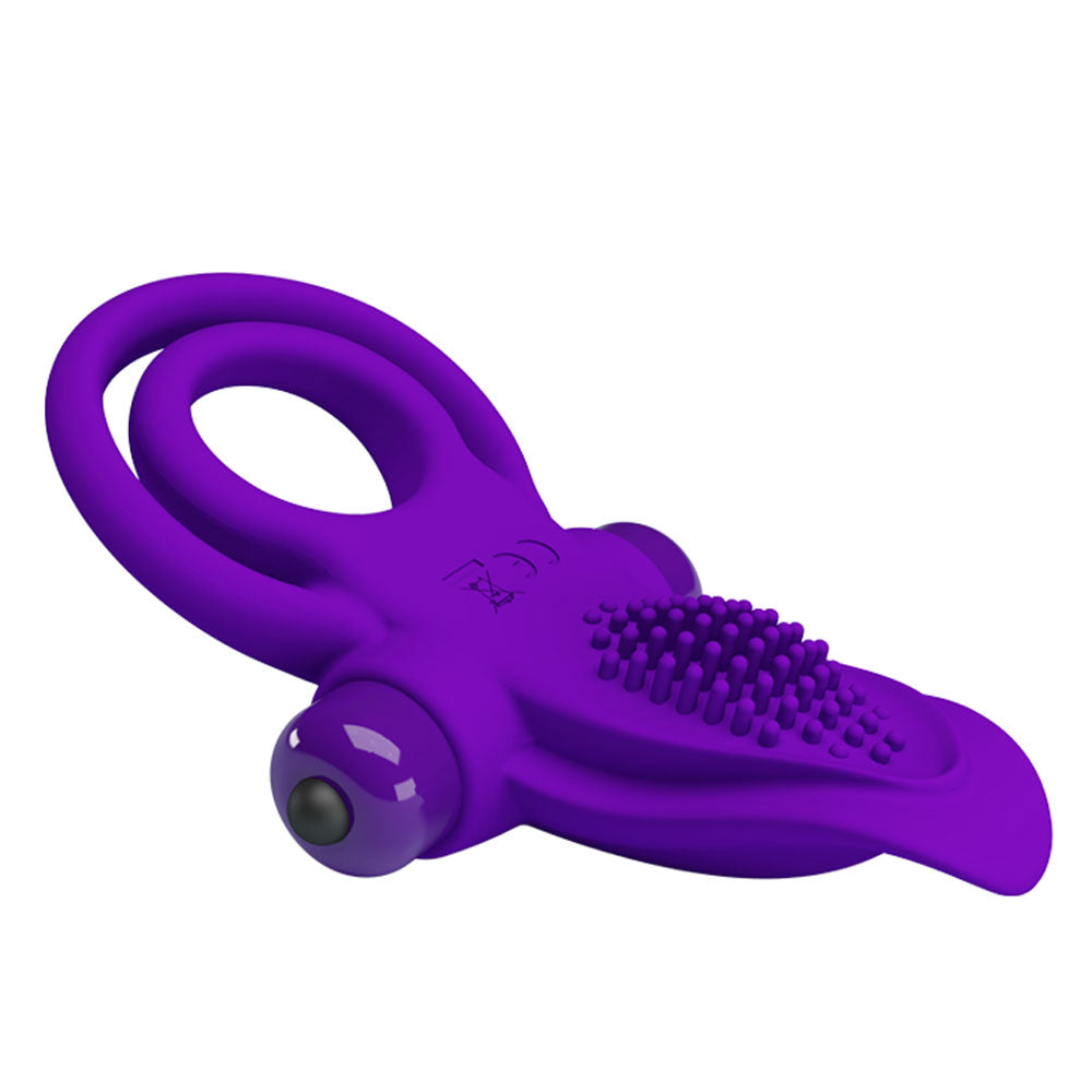Pretty Love Vibrant Penis Ring Purple in vibrant purple with a removable bullet for buzzing stimulation.
