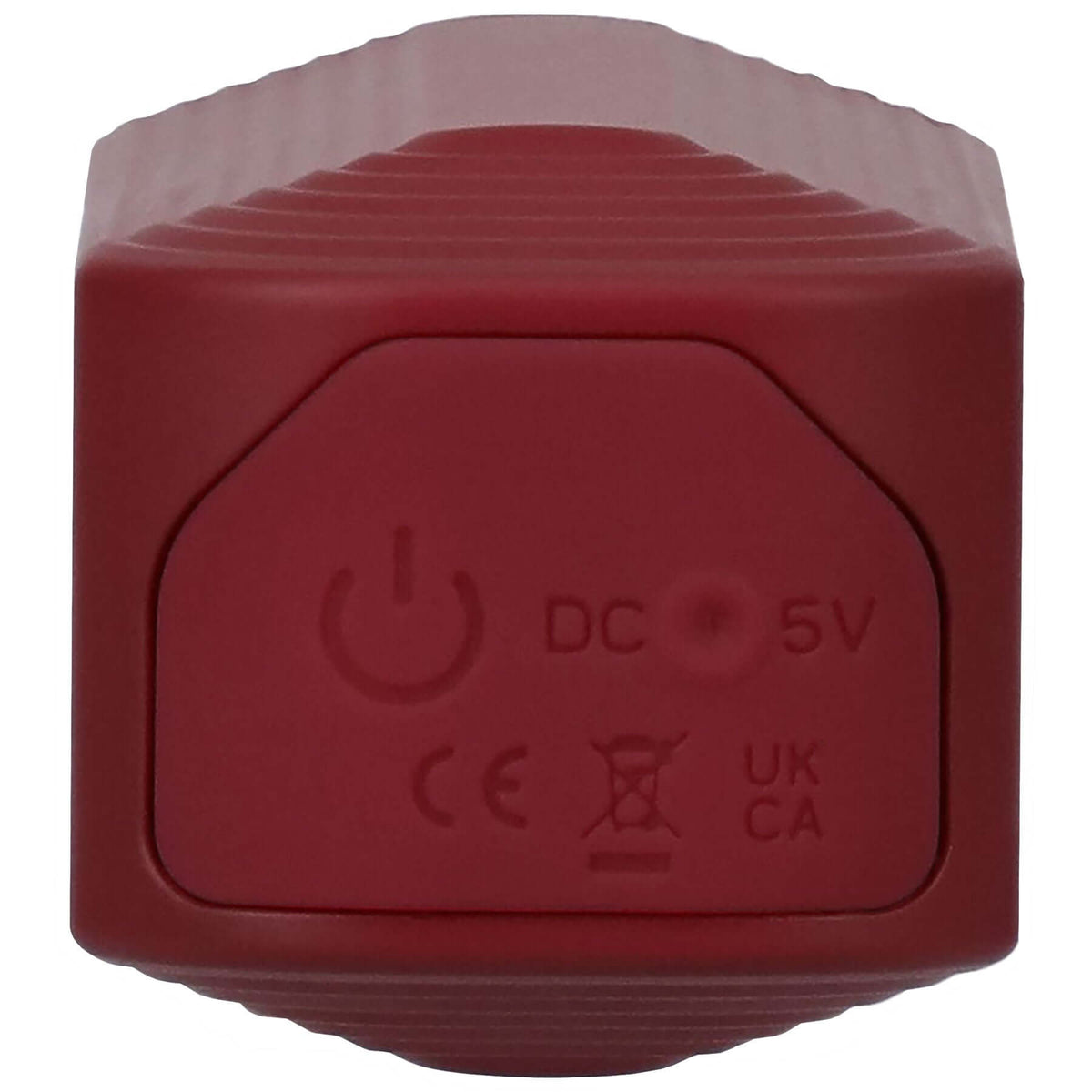 This Product Sucks Sucking Clitoral Stimulator Red showing the power button and specifications on a red device.