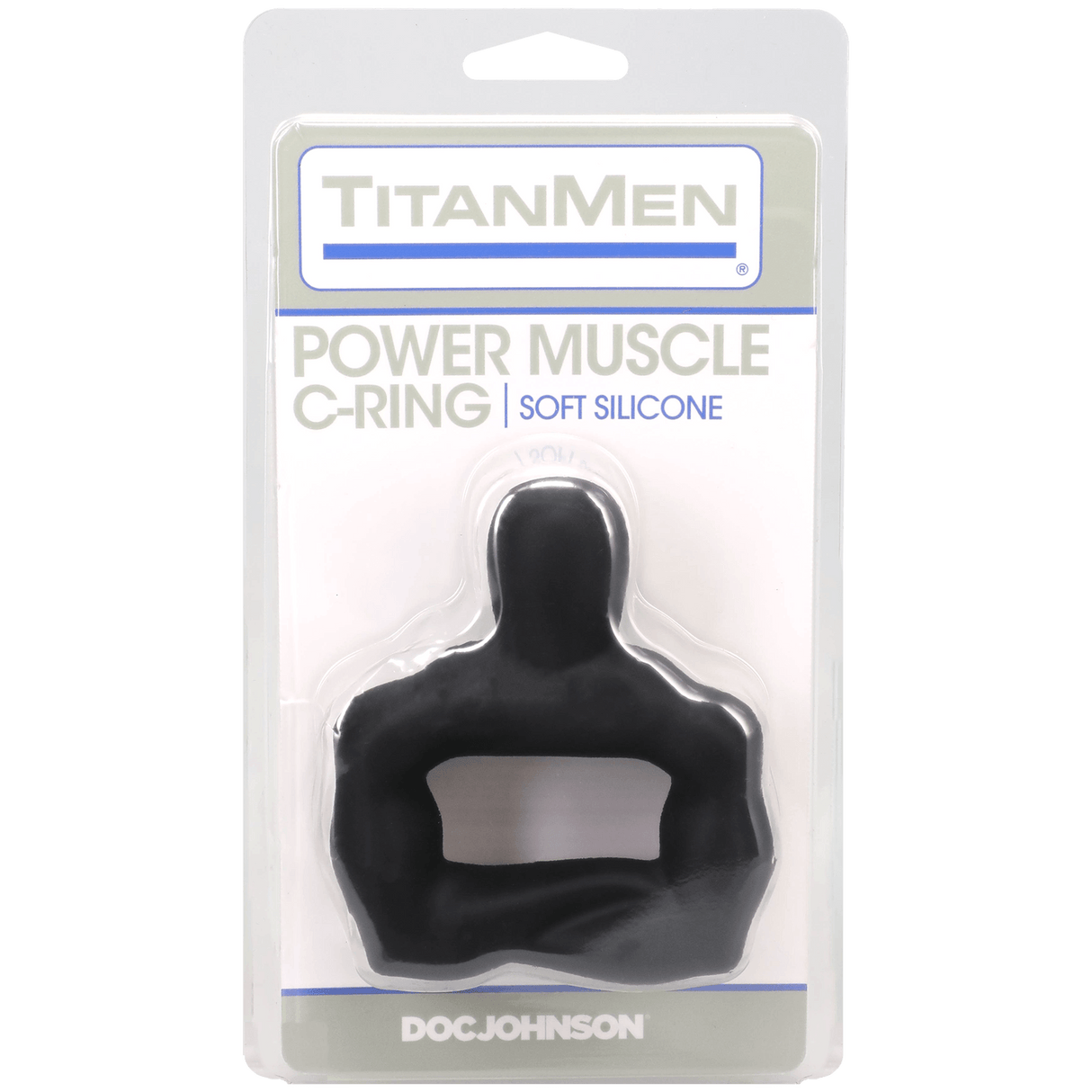 Titanmen Power Muscle Cock Ring 42mm Black packaging displaying the thick, sculpted design for enhanced performance.