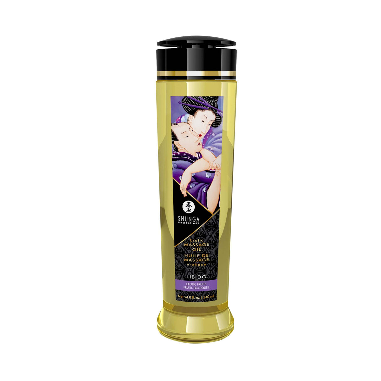 Shunga Massage Oils Libido Exotic Fruits 8 Oz bottle displaying luxurious massage oil for enhanced sensual experiences.