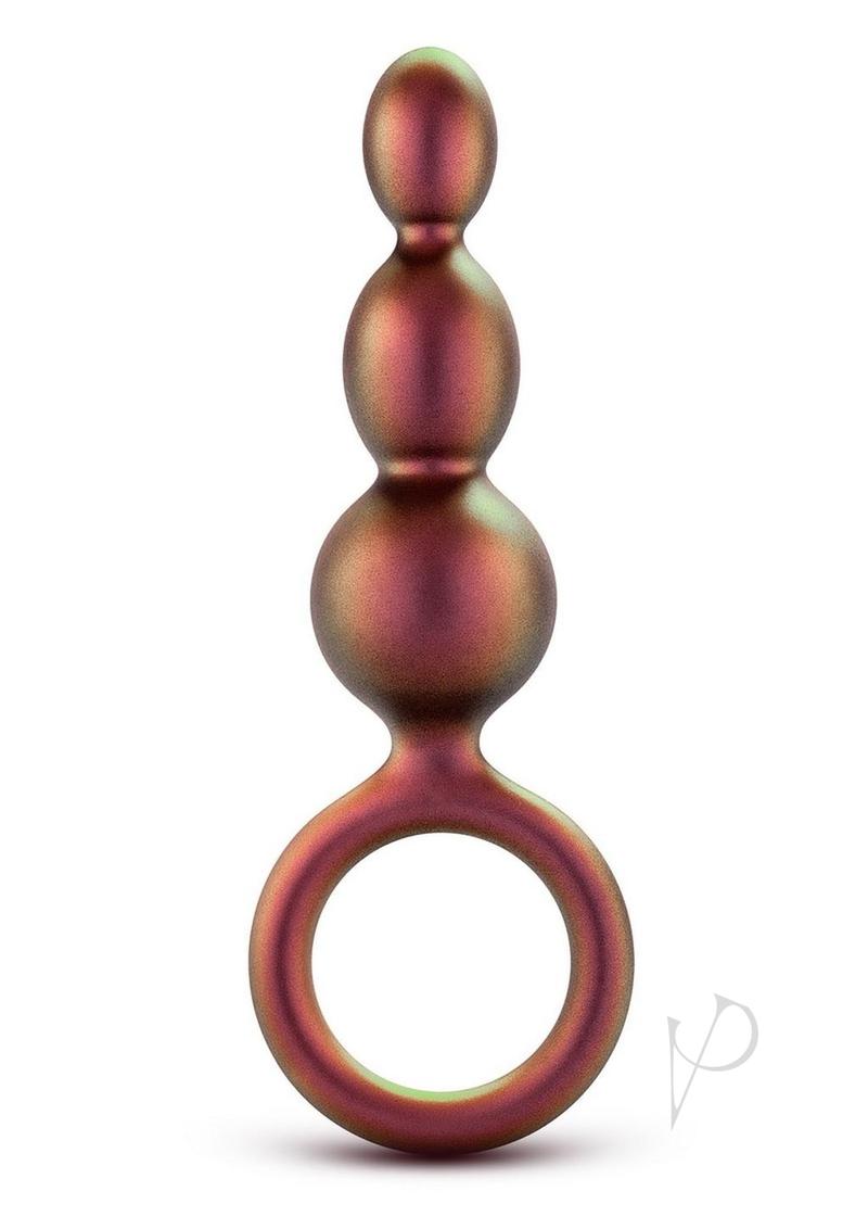 Anal Adventures Matrix Beaded Loop Silicone Plug Copper with three beads and loop base for enhanced pleasure.