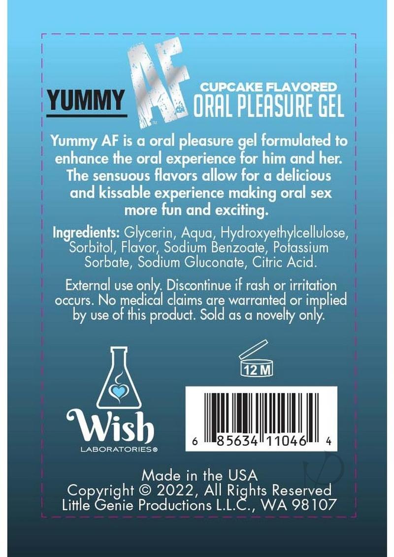 Yummy AF Oral Pleasure Flavored Gel 2.2 Oz Cupcake ingredient information and product features.