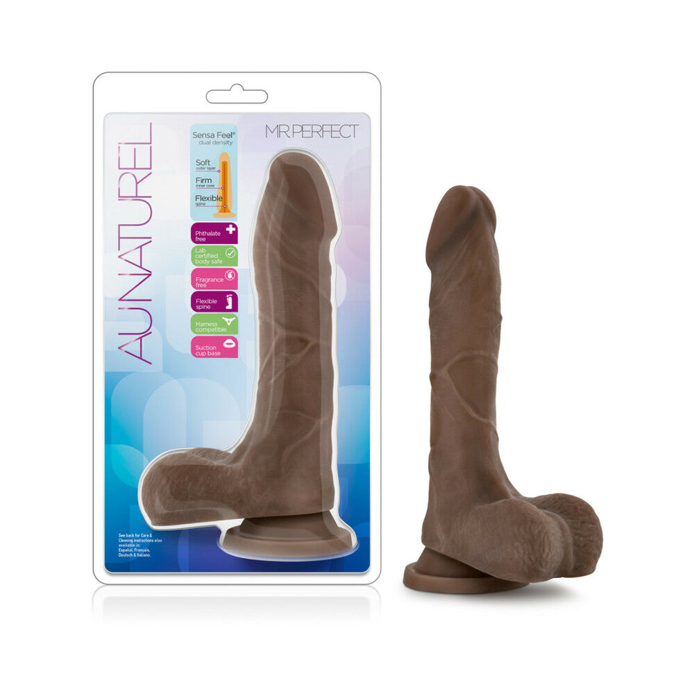 Au Naturel Mister Perfect 8.5 inches Posable Dual Density Dildo with Balls Brown