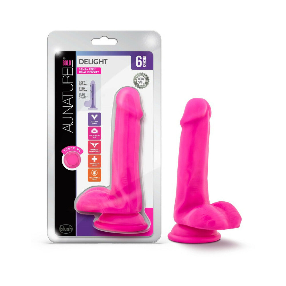 Au Naturel Bold Delight 6 inches Posable Dual Density Dildo with Balls Pink