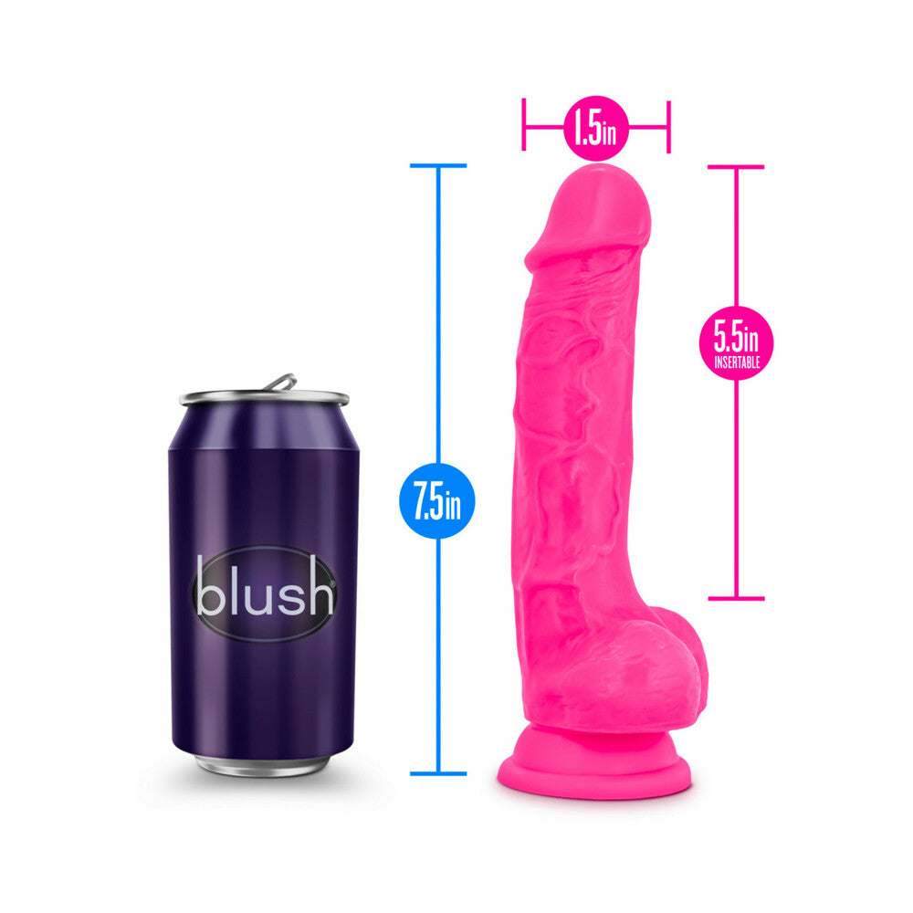 Neo Elite 7.5 inches Silicone Dual Density Dildo with Balls Neon Pink