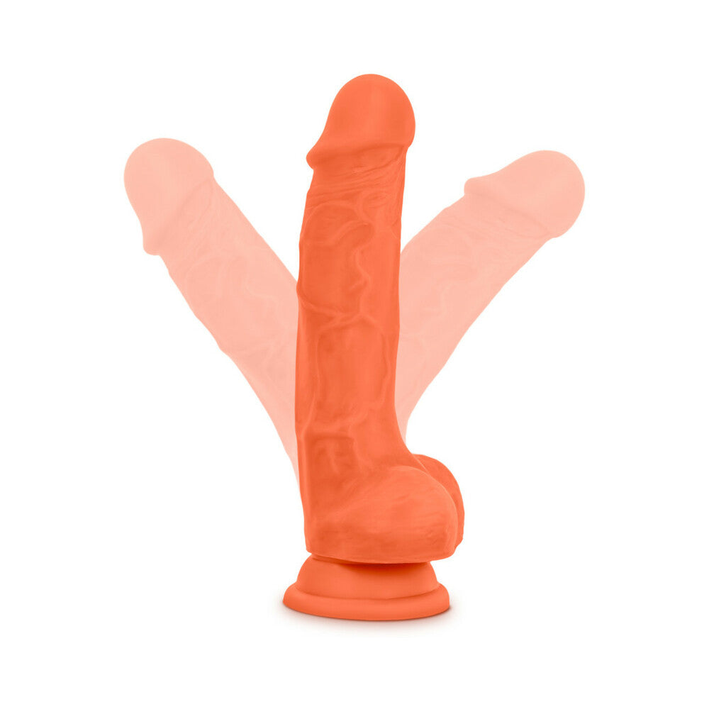 Neo Elite 7.5 inches Silicone Dual Density Dildo with Balls Neon Orange