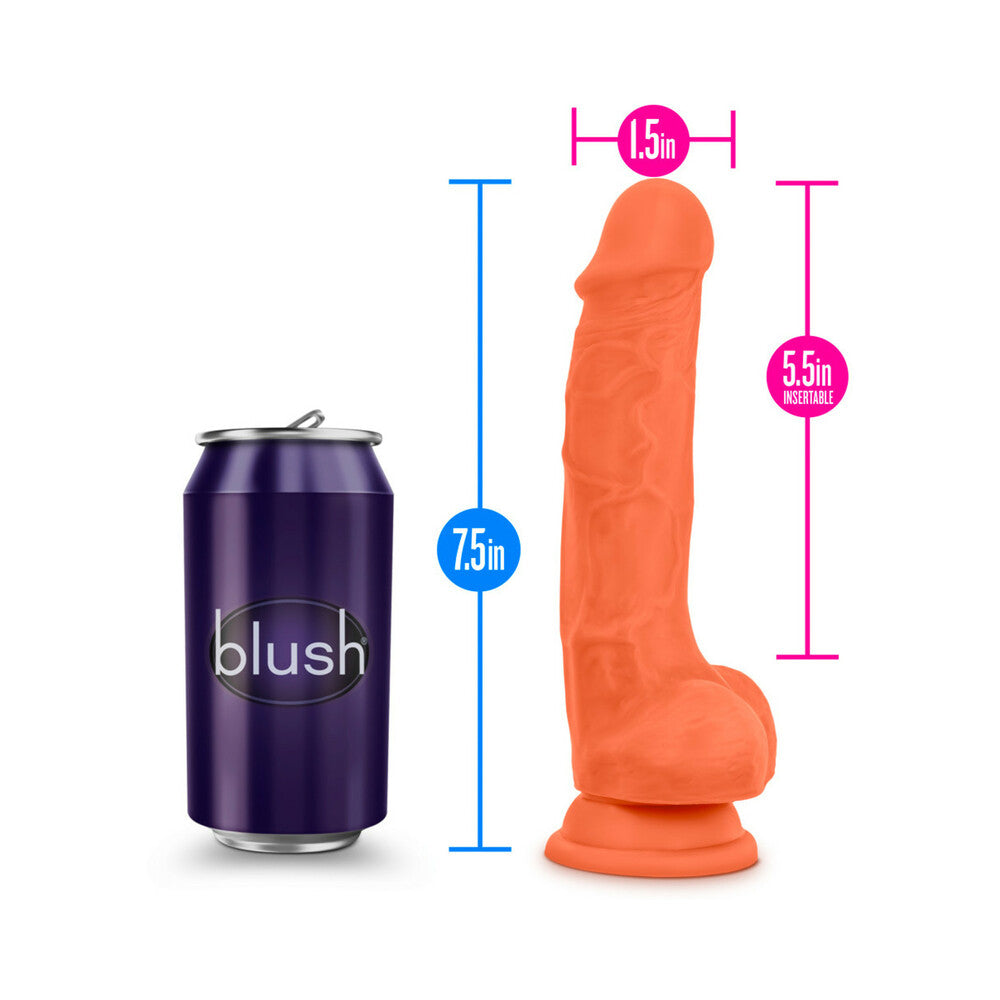 Neo Elite 7.5 inches Silicone Dual Density Dildo with Balls Neon Orange
