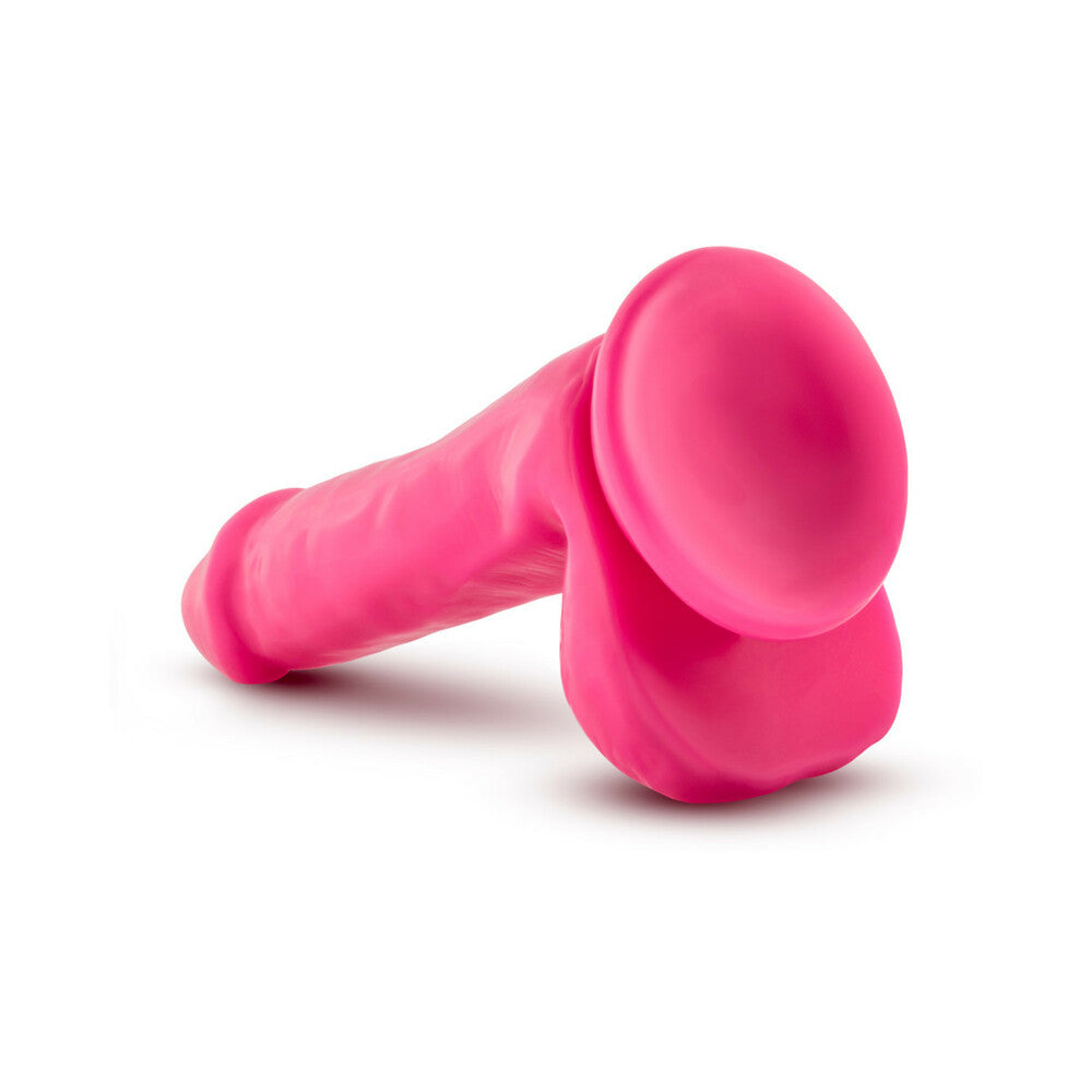 Neo Elite 6 inches Silicone Dual Density Dildo with Balls Neon Pink