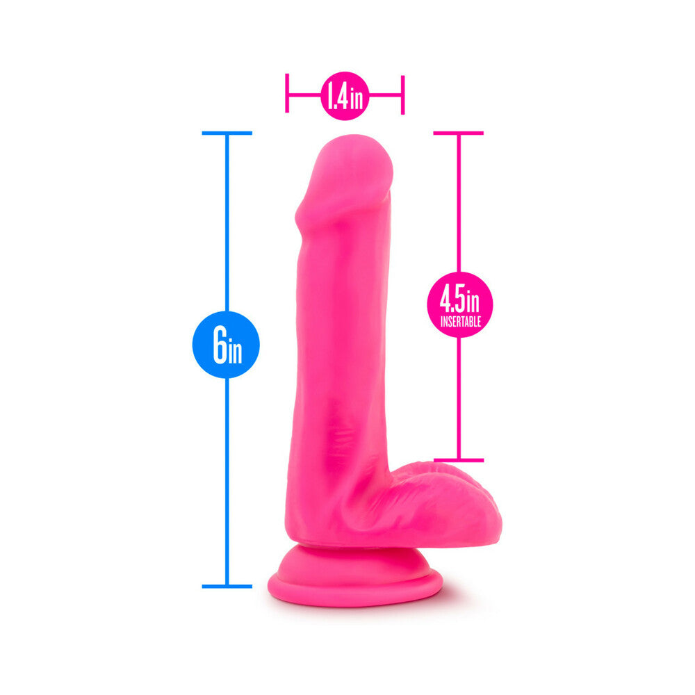 Neo Elite 6 inches Silicone Dual Density Dildo with Balls Neon Pink