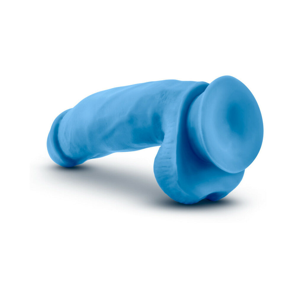 Neo Elite 7 inches Silicone Dual Density Dildo with Balls Neon Blue