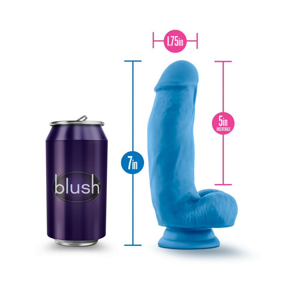 Neo Elite 7 inches Silicone Dual Density Dildo with Balls Neon Blue