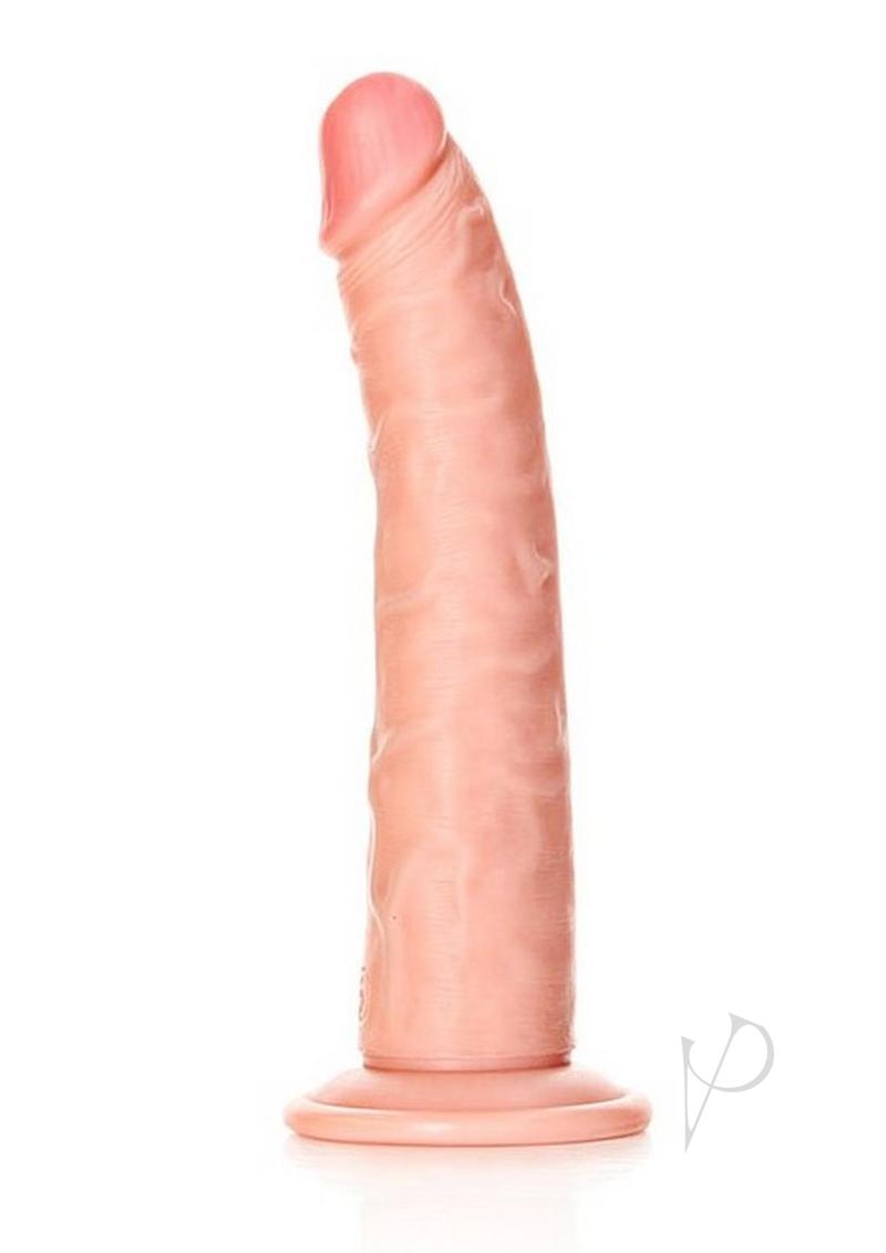 RealRock Slim Realistic Dildo Suction Cup 8 inch Vanilla with realistic veins and smooth finish.