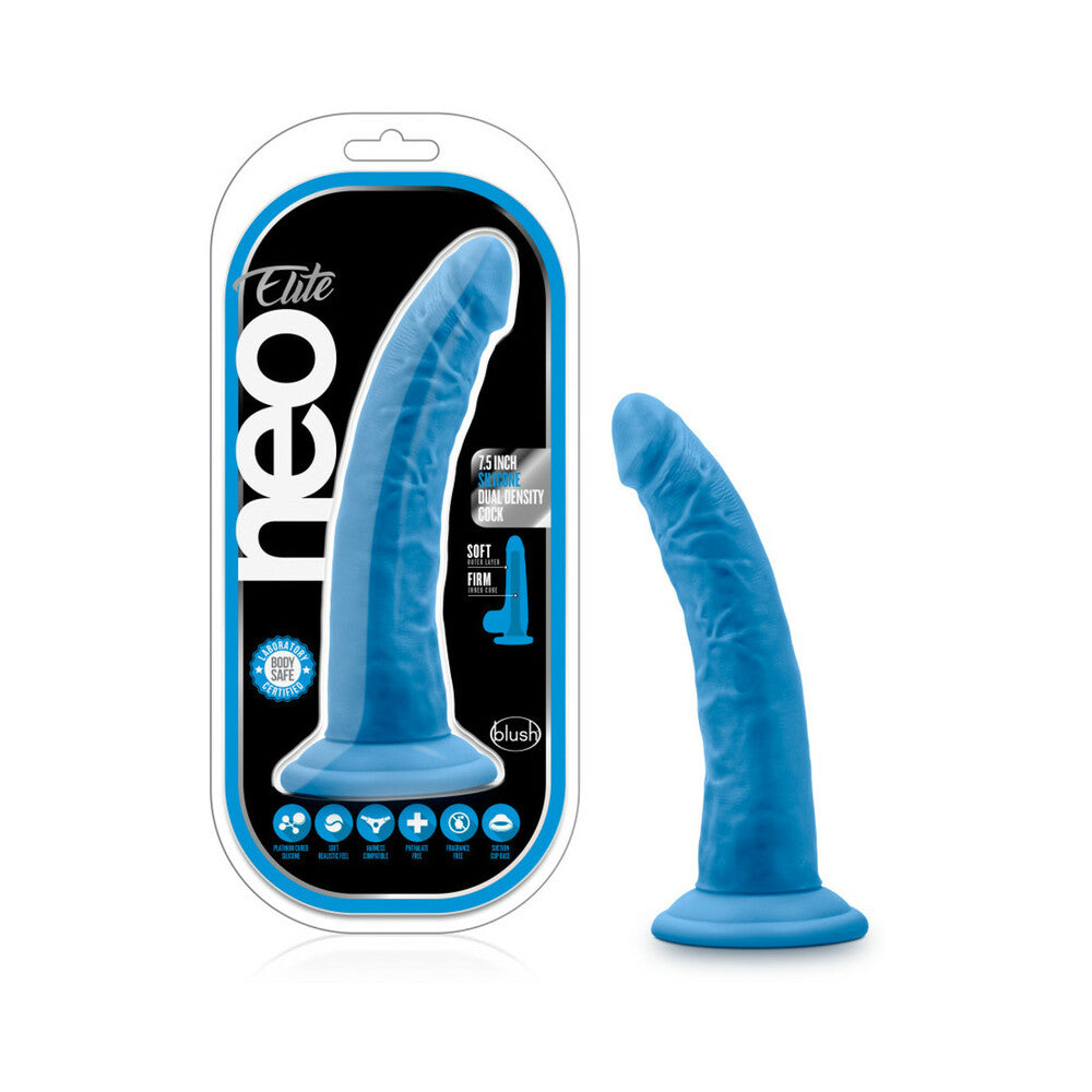 Neo Elite 7.5 inches Silicone Dual Density Dildo Neon Blue