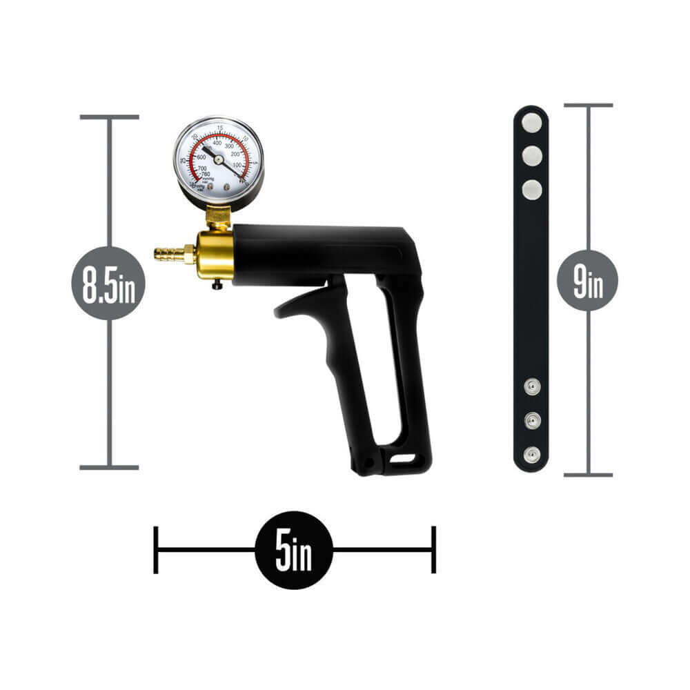 Performance Gauge Pump Trigger Accessory Kit dimensions showing 8.5in height, 5in width, and 9in additional part.