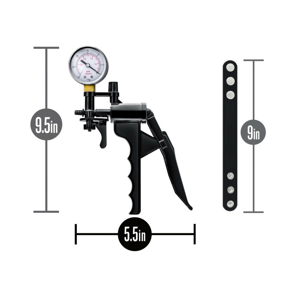 Blush Performance Gauge Pump Pistol with Silicone Tubing & Silicone Cock Strap Black