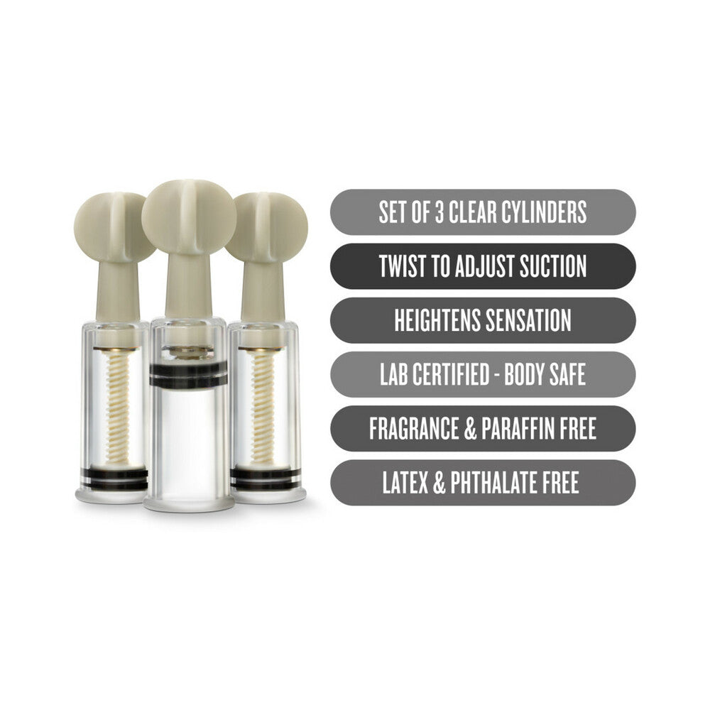Blush Temptasia Clit and Nipple Twist Suckers 3-Piece Set Clear